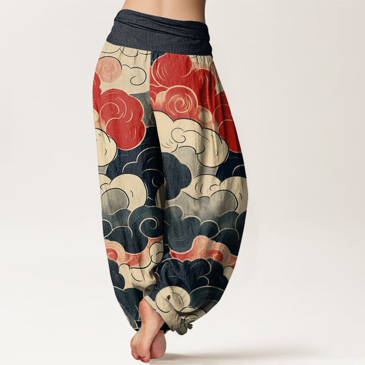 Lässige Haremshose mit Buddha Stones und glückverheißendem Wolkenmuster für Damen mit elastischer Taille - image 3