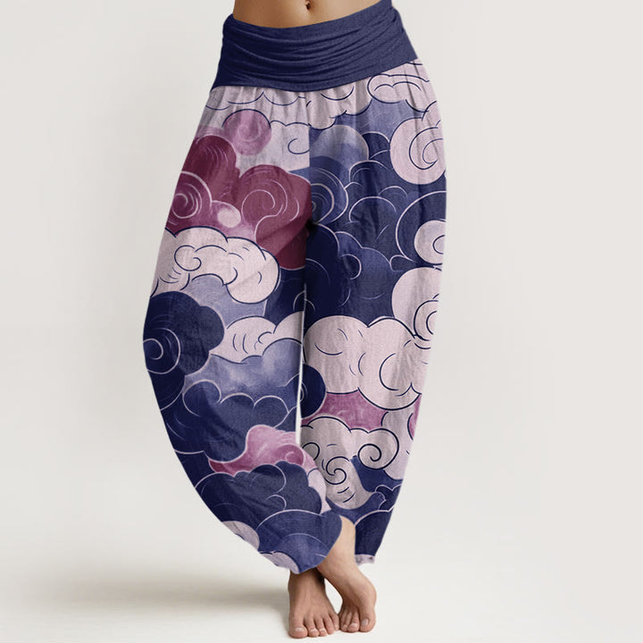 Lässige Haremshose mit Buddha Stones und glückverheißendem Wolkenmuster für Damen mit elastischer Taille - DunkelSchieferblau - US22， UK/AU26，EU54 (6XL) - image 5