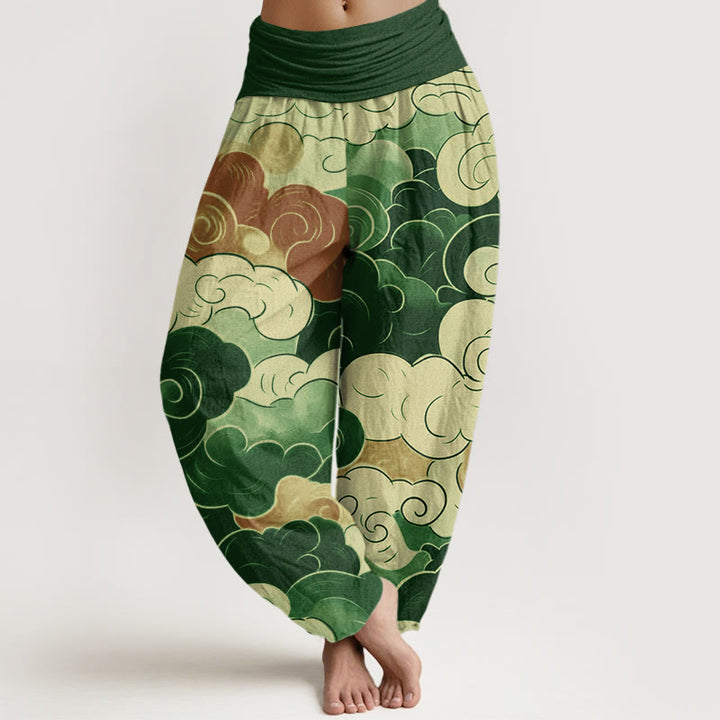Lässige Haremshose mit Buddha Stones und glückverheißendem Wolkenmuster für Damen mit elastischer Taille - Grün - US22， UK/AU26，EU54 (6XL) - image 8