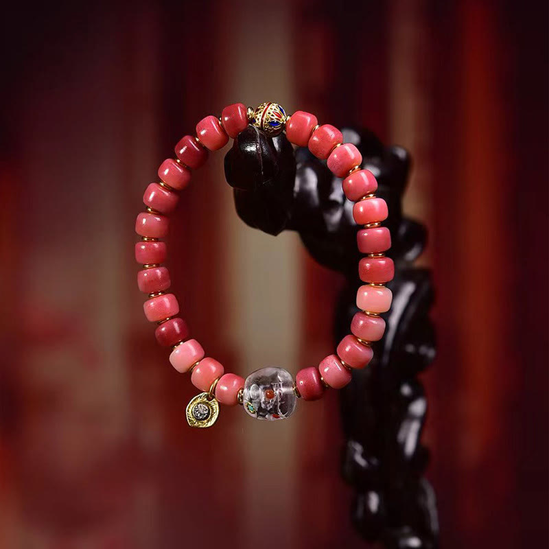 Buddha Stones Tibetisches Kamelknochen-Kupfer-Rot-Achat-Glücksarmband