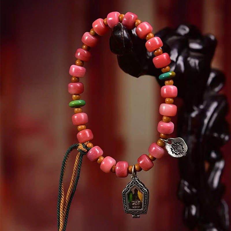Buddha Stones Tibetisches Kamelknochen-Kupfer-Rot-Achat-Glücksarmband