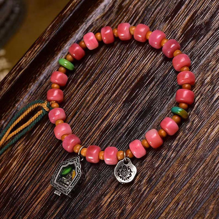 Buddha Stones Tibetisches Kamelknochen-Kupfer-Rot-Achat-Glücksarmband