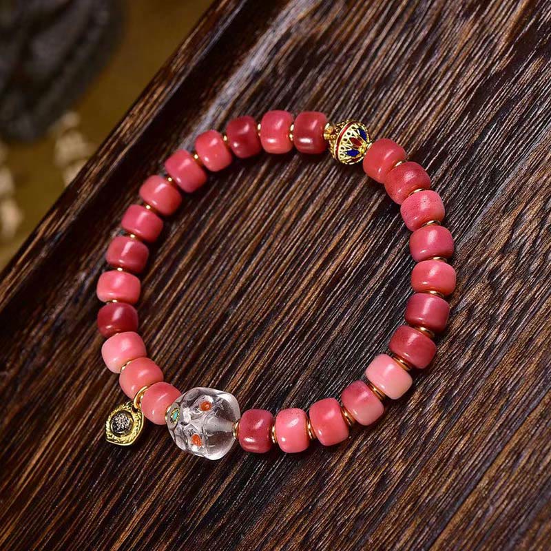 Buddha Stones Tibetisches Kamelknochen-Kupfer-Rot-Achat-Glücksarmband