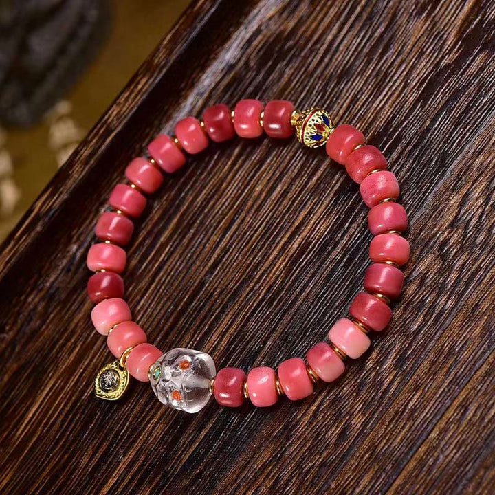 Buddha Stones Tibetisches Kamelknochen-Kupfer-Rot-Achat-Glücksarmband