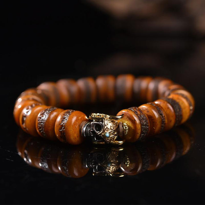Buddha Stones Vintage Tibetische Knochenperlen Totenkopf Balance Armband