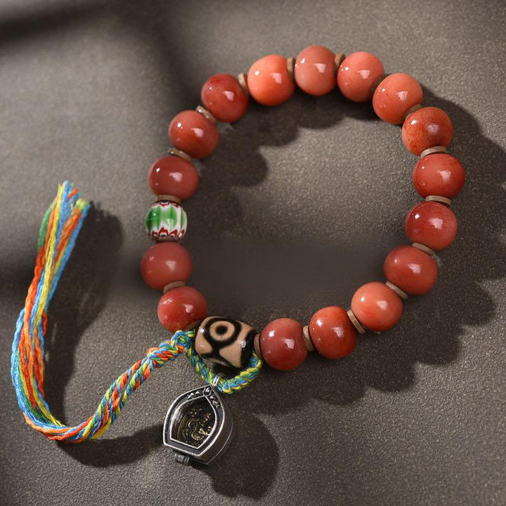 Buddha Stones Vintage Tibetisches Glücksarmband mit Quaste aus Kamelknochen