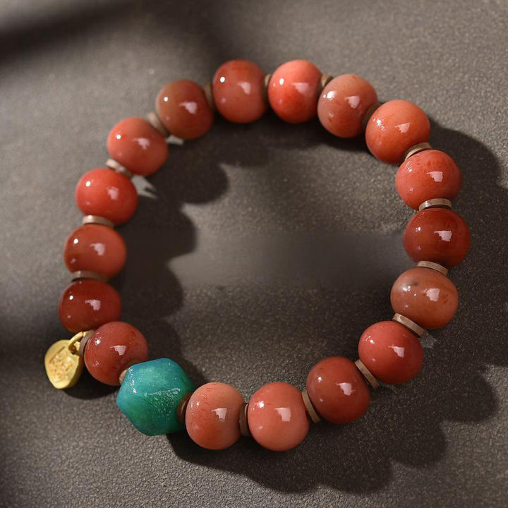 Buddha Stones Vintage Tibetisches Glücksarmband mit Quaste aus Kamelknochen