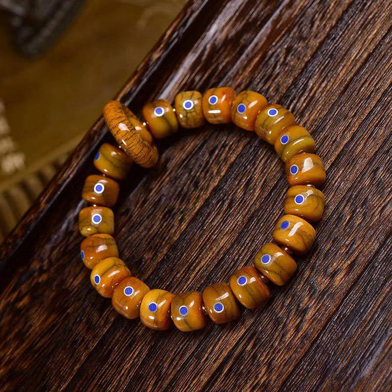 Vintage-Armband aus tibetischen Knochenperlen mit Buddha Stones , Lapislazuli und Balance-Geflecht - image 1
