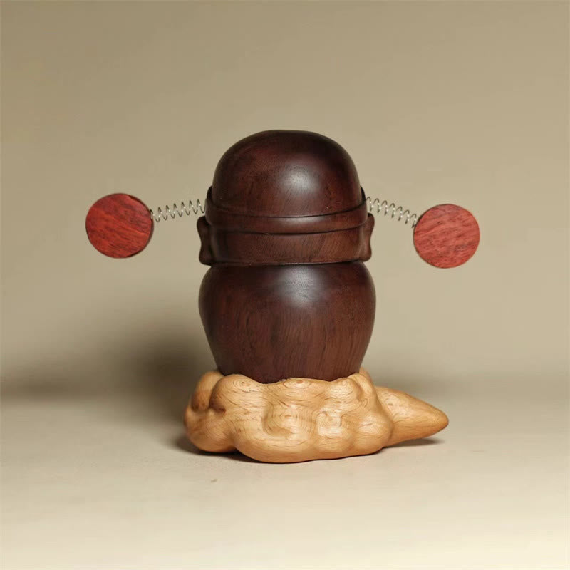 Buddha Stones, Gott des Reichtums, Caishen, schwarze Walnuss, Buche, Statue, Fu-Charakter, Kupfermünzen, Heimdekoration