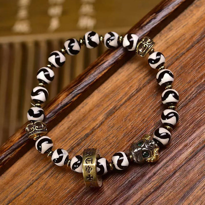 Buddha Stones Vintage tibetisches Dzi Bead Om Mani Padme Hum Segensarmband