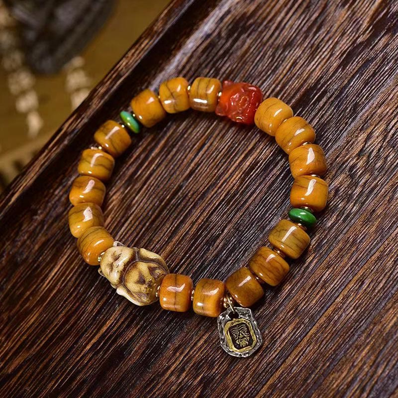 Buddha Stones Vintage Tibetische Knochenperlen Dzi Bead Niedlicher Fuchs Balance Armband