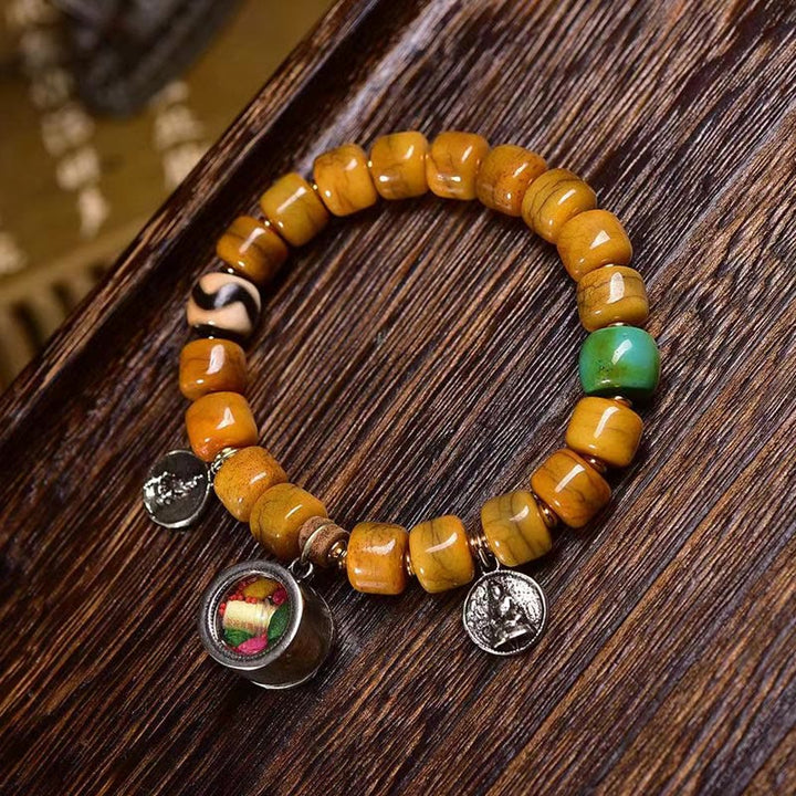 Buddha Stones Vintage Tibetische Knochenperlen Dzi Bead Niedlicher Fuchs Balance Armband