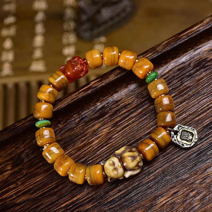 Buddha Stones Vintage Tibetische Knochenperlen Dzi Bead Niedlicher Fuchs Balance Armband