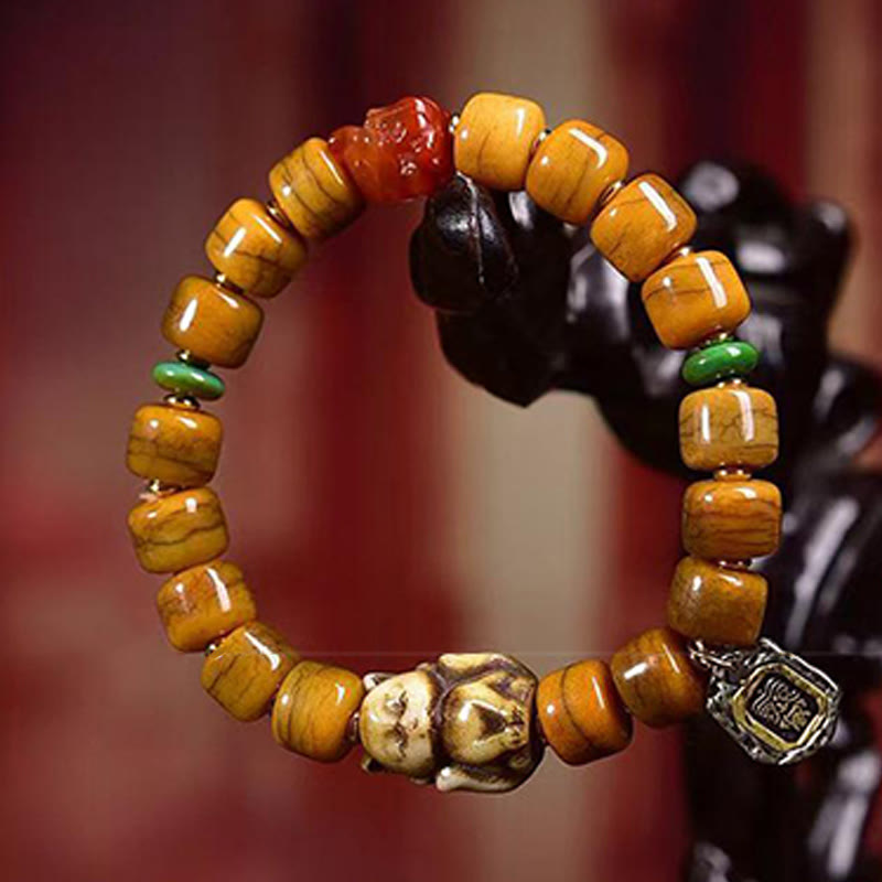 Buddha Stones Vintage Tibetische Knochenperlen Dzi Bead Niedlicher Fuchs Balance Armband