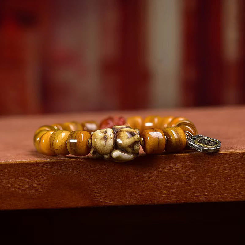 Buddha Stones Vintage Tibetische Knochenperlen Dzi Bead Niedlicher Fuchs Balance Armband