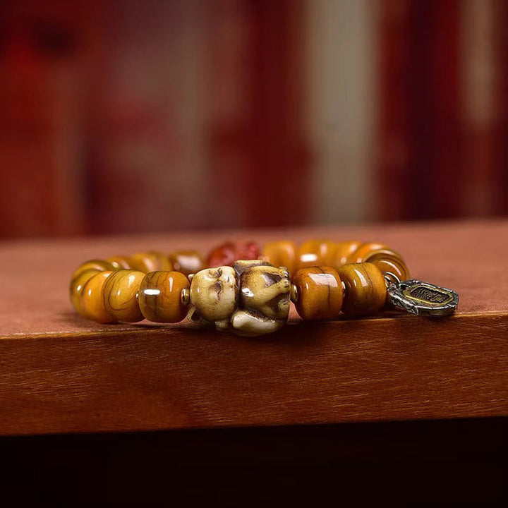 Buddha Stones Vintage Tibetische Knochenperlen Dzi Bead Niedlicher Fuchs Balance Armband