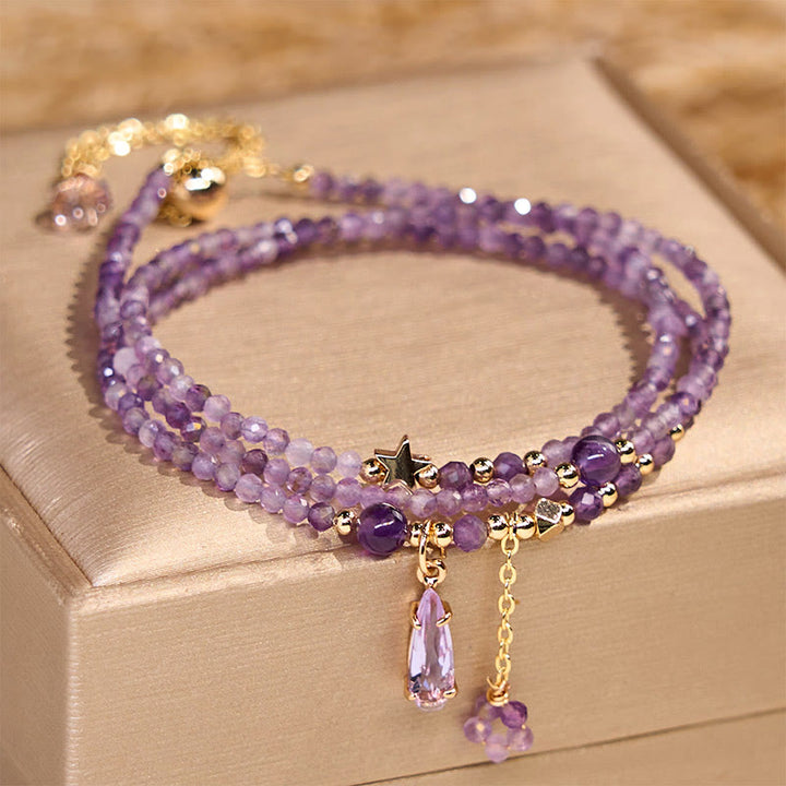 Buddha Stones Natürlicher Amethyst Wassertropfen Stern Meditation Dreifach Wickelarmband