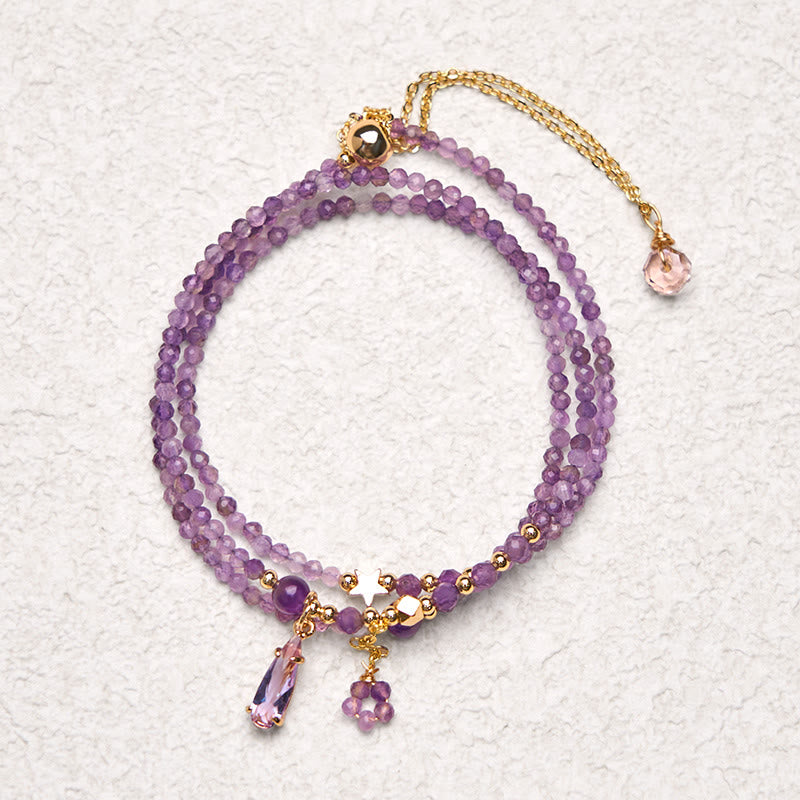 Buddha Stones Natürlicher Amethyst Wassertropfen Stern Meditation Dreifach Wickelarmband