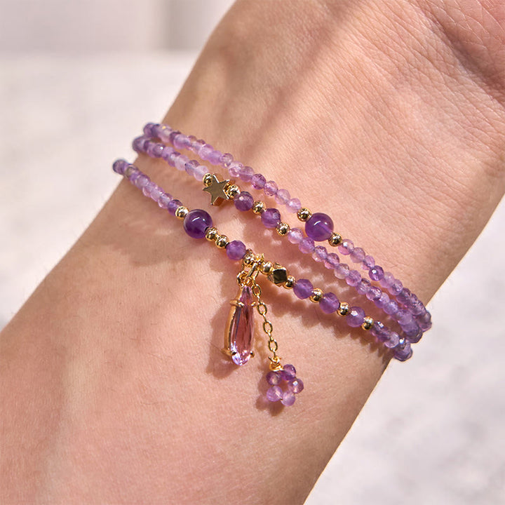 Buddha Stones Natürlicher Amethyst Wassertropfen Stern Meditation Dreifach Wickelarmband