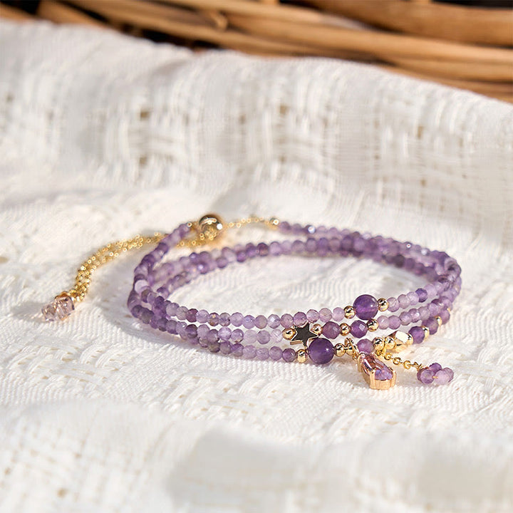 Buddha Stones Natürlicher Amethyst Wassertropfen Stern Meditation Dreifach Wickelarmband