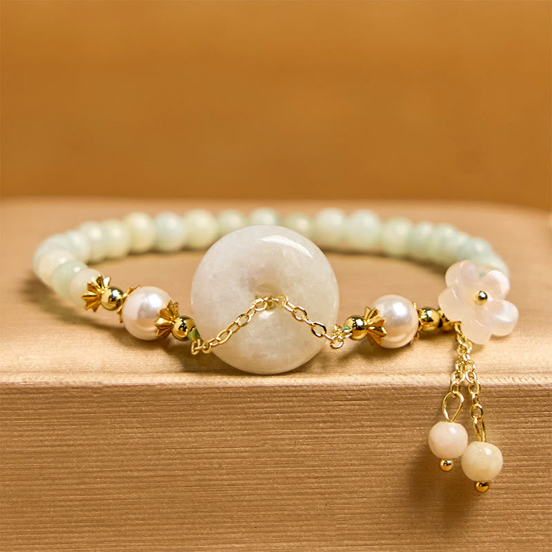 Buddha Stones Jade Peace Buckle Perlen Blume Wohlstand Armband