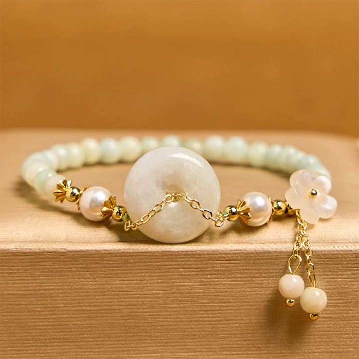 Buddha Stones Jade Peace Buckle Perlen Blume Wohlstand Armband