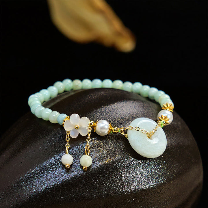 Buddha Stones Jade Peace Buckle Perlen Blume Wohlstand Armband
