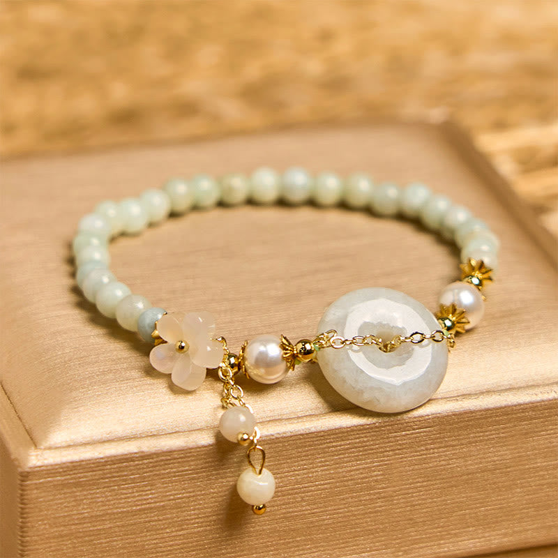 Buddha Stones Jade Peace Buckle Perlen Blume Wohlstand Armband