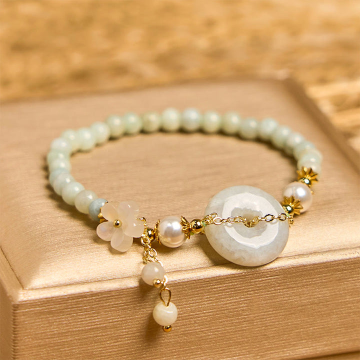 Buddha Stones Jade Peace Buckle Perlen Blume Wohlstand Armband