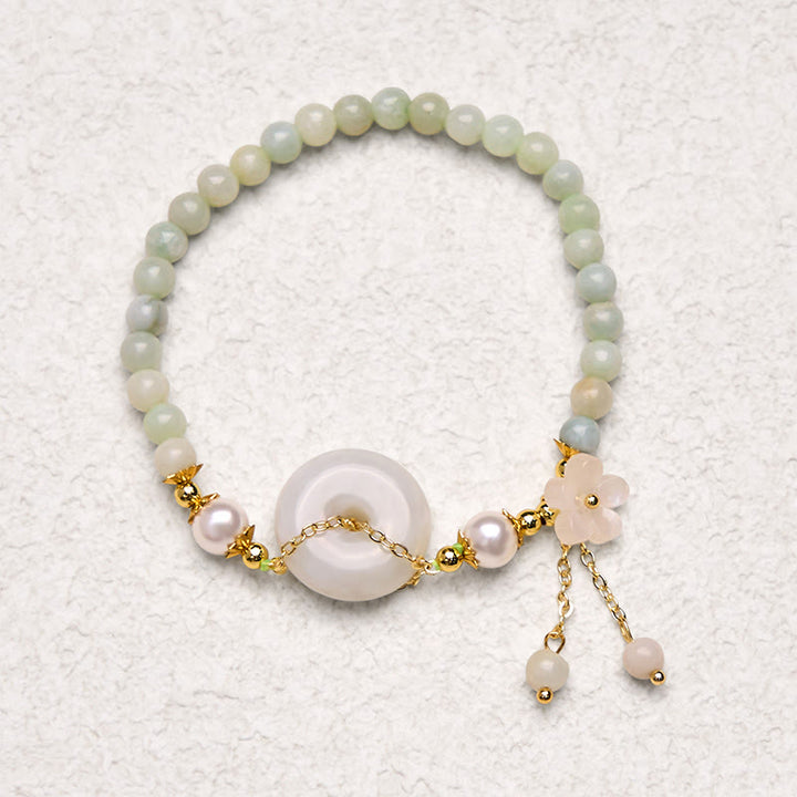 Buddha Stones Jade Peace Buckle Perlen Blume Wohlstand Armband