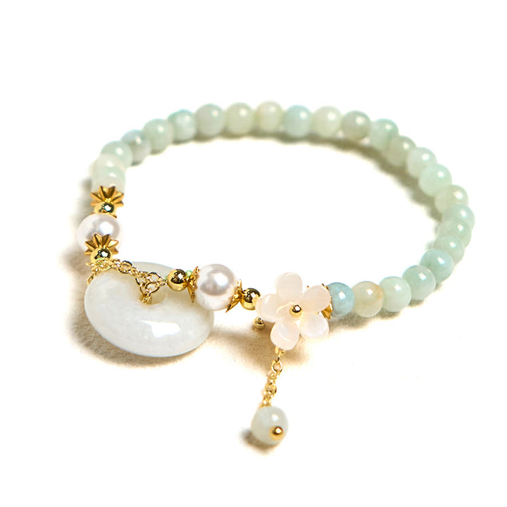 Buddha Stones Jade Peace Buckle Perlen Blume Wohlstand Armband