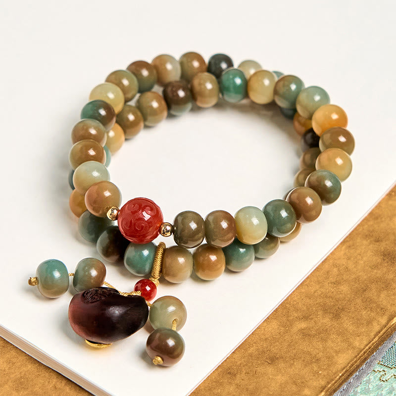 Buddha Stones Buntes Bodhi Seed Harmony Doppelwickelarmband
