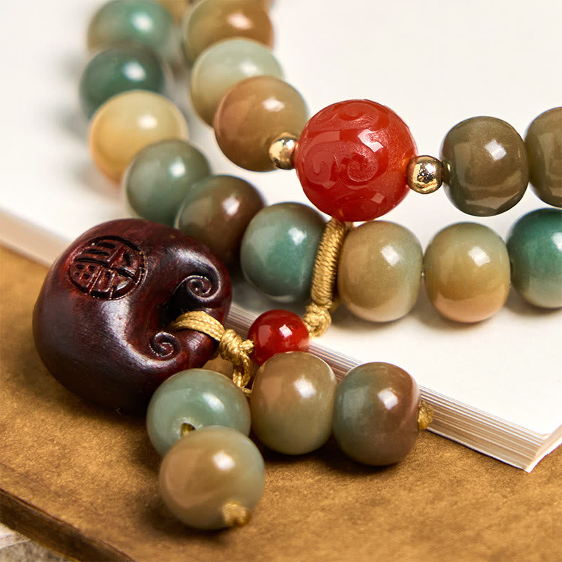 Buddha Stones Buntes Bodhi Seed Harmony Doppelwickelarmband