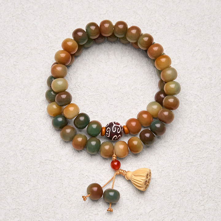 Buddha Stones, bunt, Bodhi-Samen, Lotus-Schote, Charm, Peace, Doppel-Wickelarmband