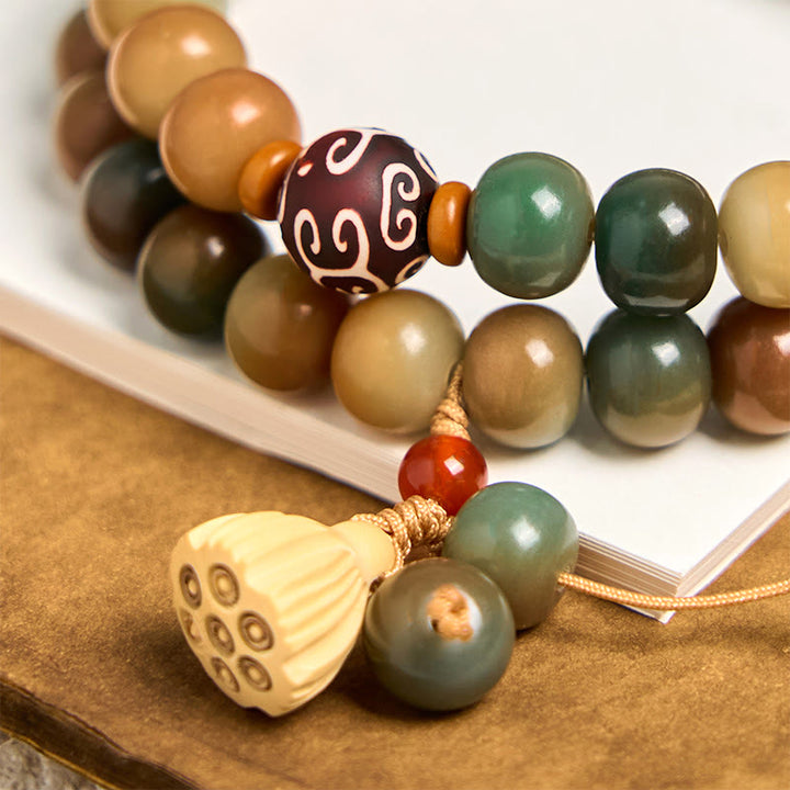 Buddha Stones, bunt, Bodhi-Samen, Lotus-Schote, Charm, Peace, Doppel-Wickelarmband