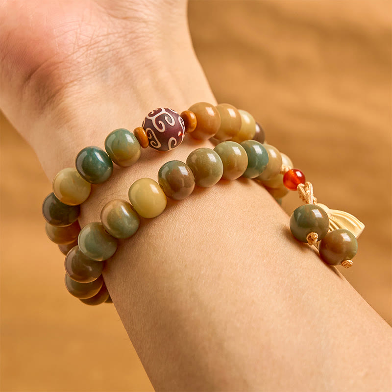 Buddha Stones, bunt, Bodhi-Samen, Lotus-Schote, Charm, Peace, Doppel-Wickelarmband