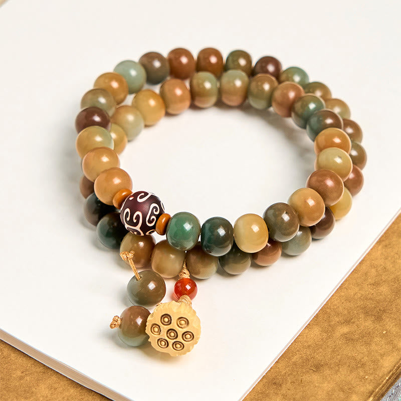 Buddha Stones, bunt, Bodhi-Samen, Lotus-Schote, Charm, Peace, Doppel-Wickelarmband