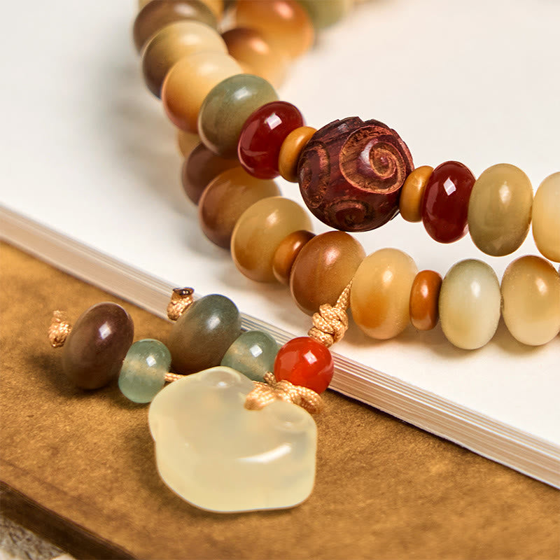 Buddha Stones, bunt, Bodhi-Samen, Peace Lock Charm, Weisheit, Abakus-Perlen, Doppel-Wickelarmband