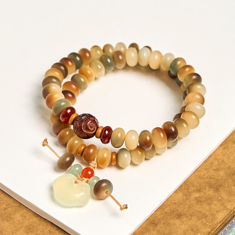 Buddha Stones, bunt, Bodhi-Samen, Peace Lock Charm, Weisheit, Abakus-Perlen, Doppel-Wickelarmband