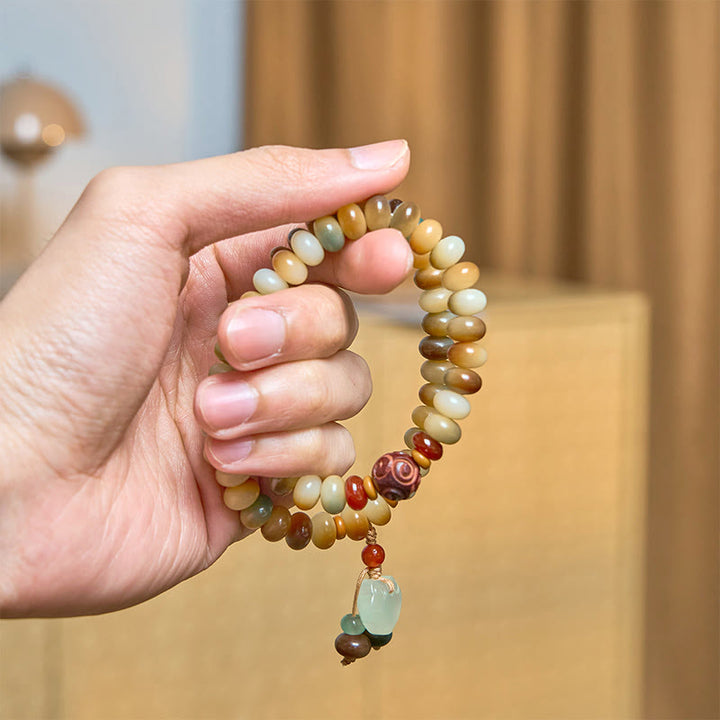 Buddha Stones, bunt, Bodhi-Samen, Peace Lock Charm, Weisheit, Abakus-Perlen, Doppel-Wickelarmband