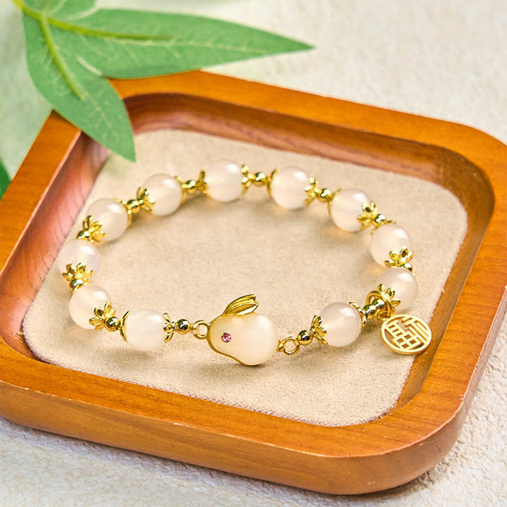 Buddha Stones Armband mit rotem Achat und Chalcedon, Kaninchen-Fu-Charakter, Vertrauen