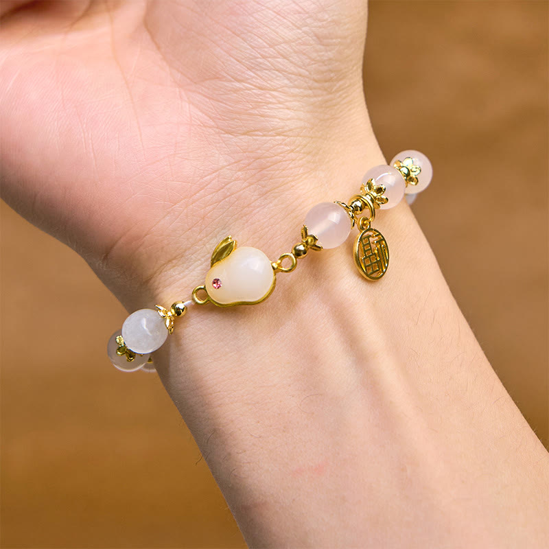 Buddha Stones Armband mit rotem Achat und Chalcedon, Kaninchen-Fu-Charakter, Vertrauen
