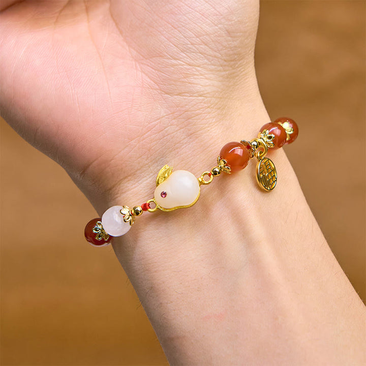 Buddha Stones Armband mit rotem Achat und Chalcedon, Kaninchen-Fu-Charakter, Vertrauen