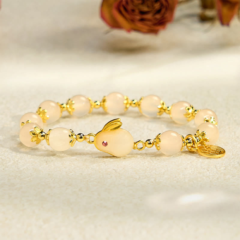 Buddha Stones Armband mit rotem Achat und Chalcedon, Kaninchen-Fu-Charakter, Vertrauen