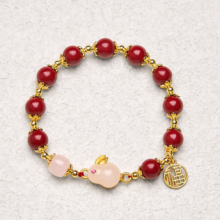 Buddha Stones Zinnober süße Kaninchen Bunny Fu Charakter Charm Segen Armband