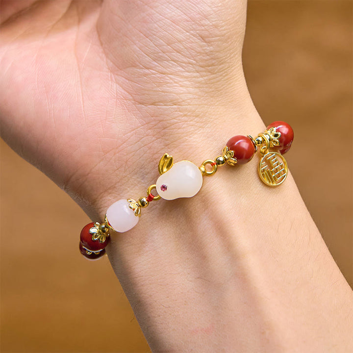 Buddha Stones Zinnober süße Kaninchen Bunny Fu Charakter Charm Segen Armband