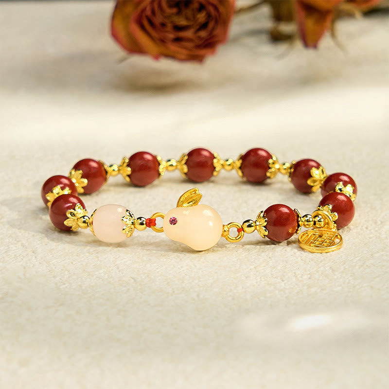 Buddha Stones Zinnober süße Kaninchen Bunny Fu Charakter Charm Segen Armband