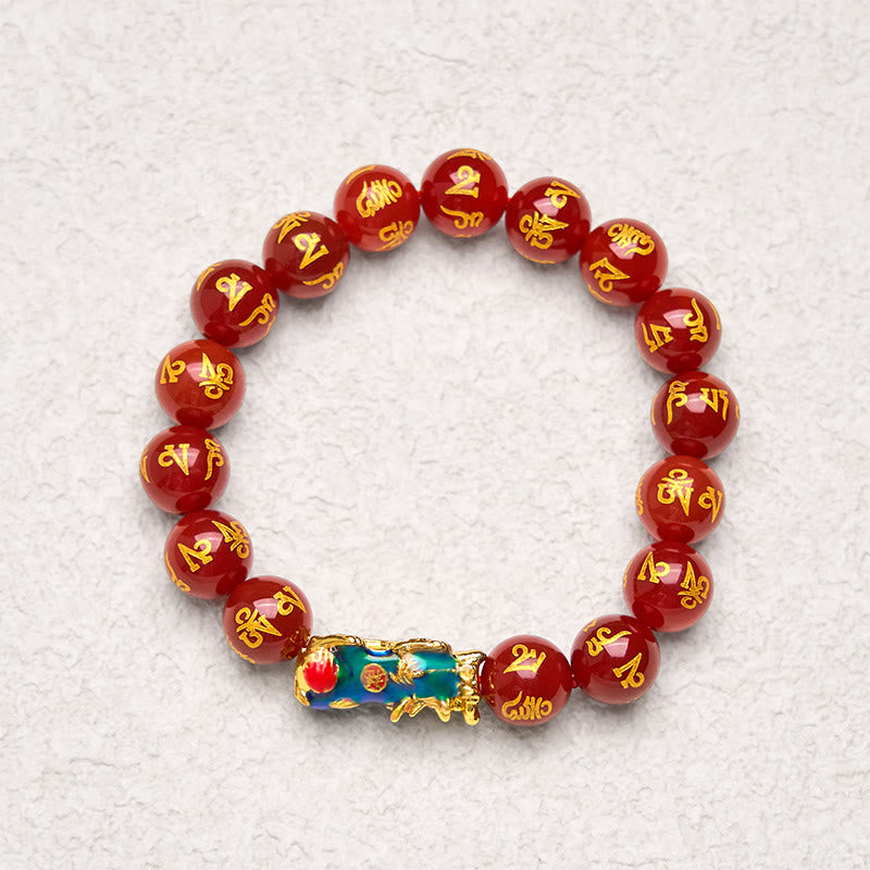 Buddha Stones, roter Achat, Farbwechsel, PiXiu, Om Mani Padme Hum, Ruhe-Armband