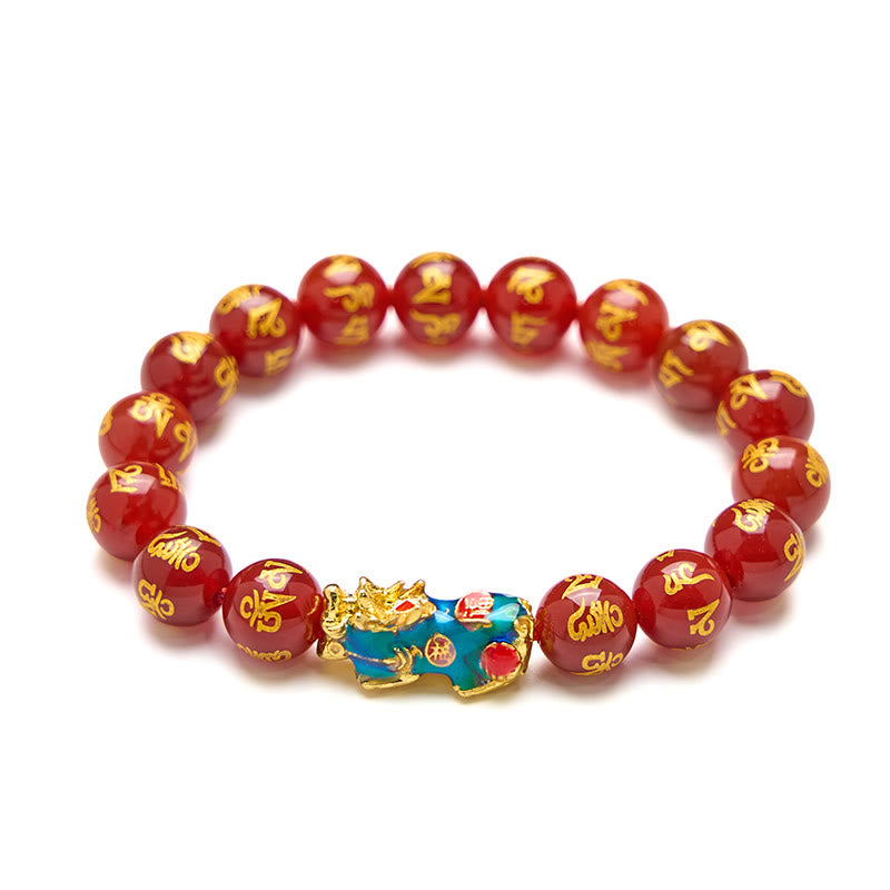 Buddha Stones, roter Achat, Farbwechsel, PiXiu, Om Mani Padme Hum, Ruhe-Armband