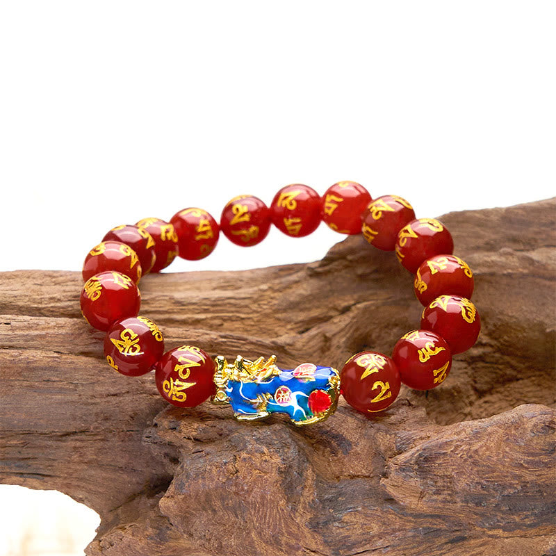 Buddha Stones, roter Achat, Farbwechsel, PiXiu, Om Mani Padme Hum, Ruhe-Armband